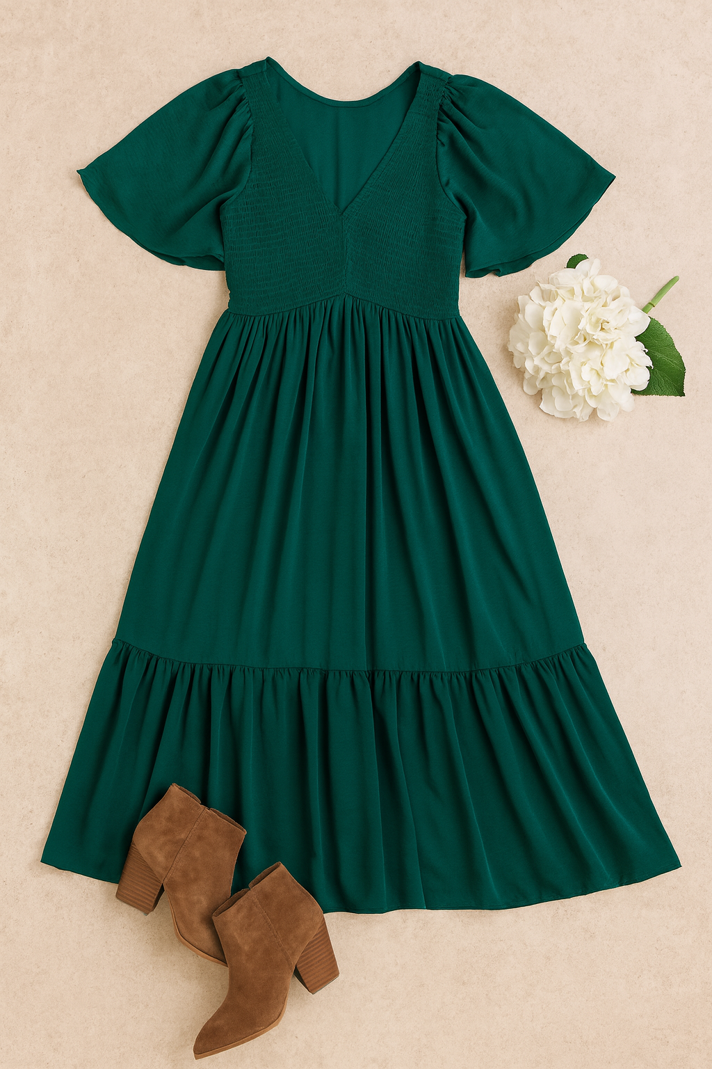 Polished Uptown Smocked Dress: Hunter Green