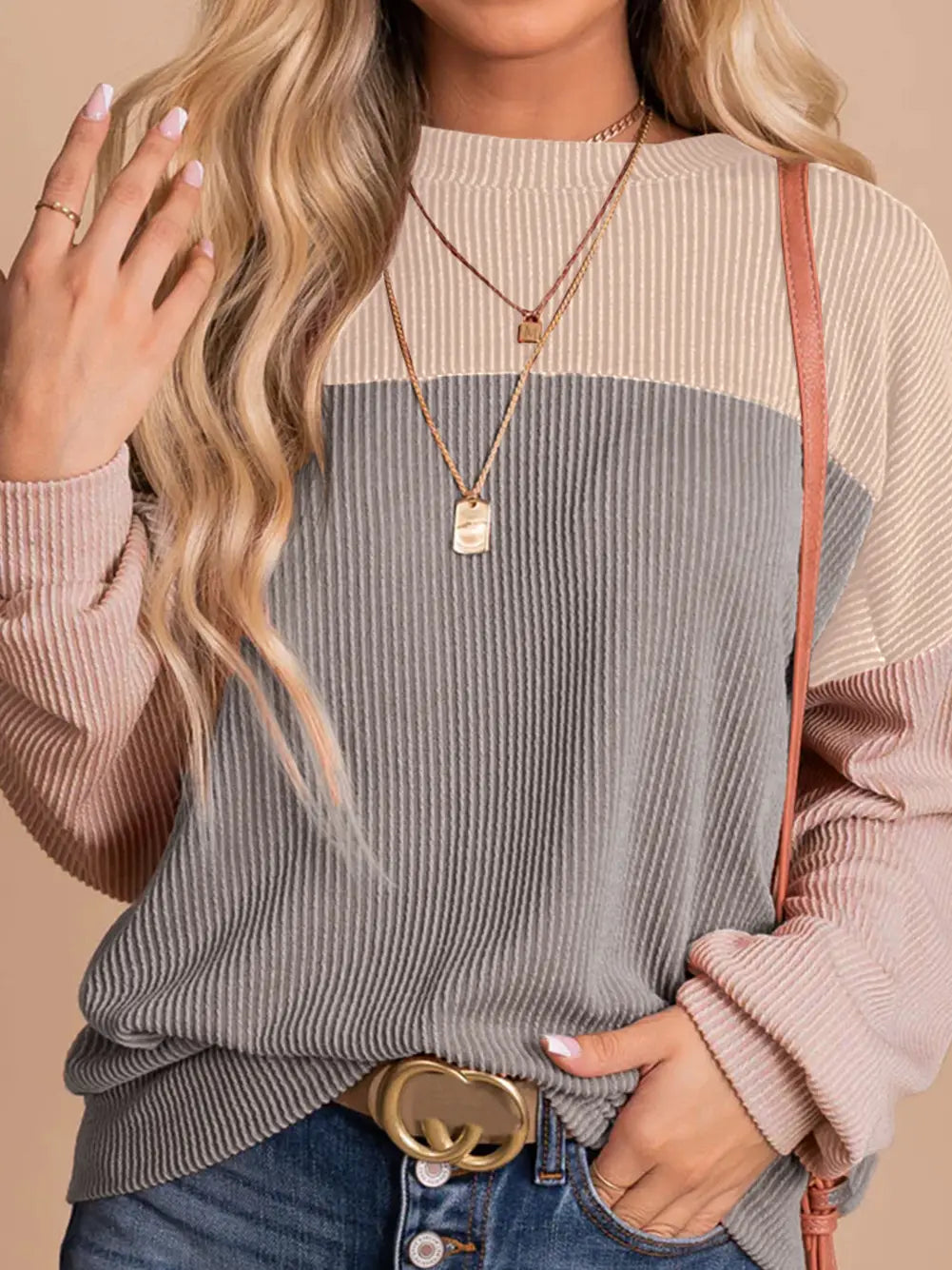 Sweet Meadow Color Block Top: Blush/ Grey