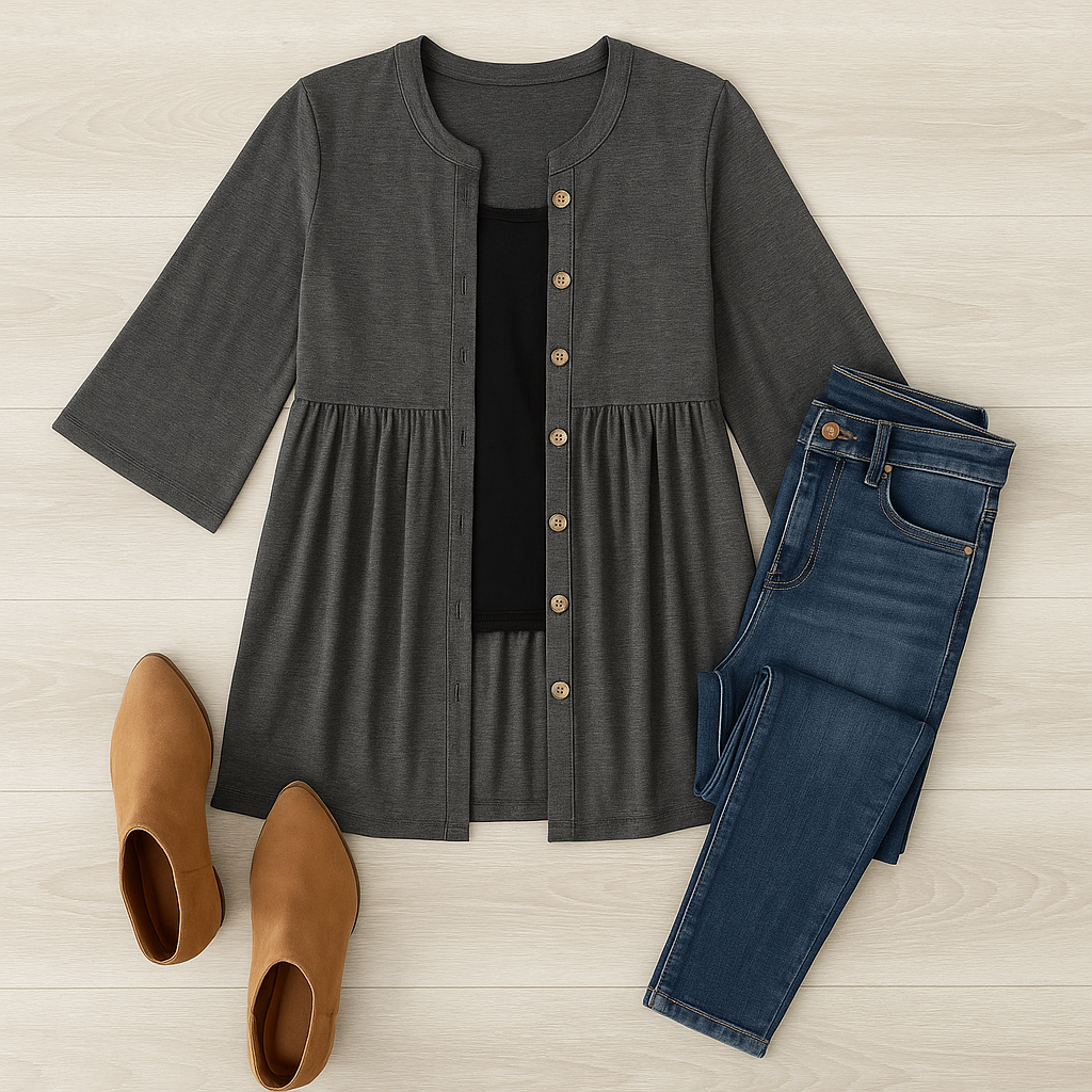 Soho Button Cardigan: Charcoal