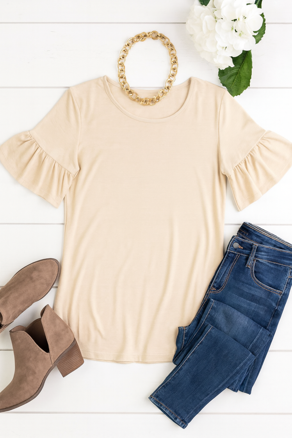 Uptown Ease Flare Sleeve Top: Khaki