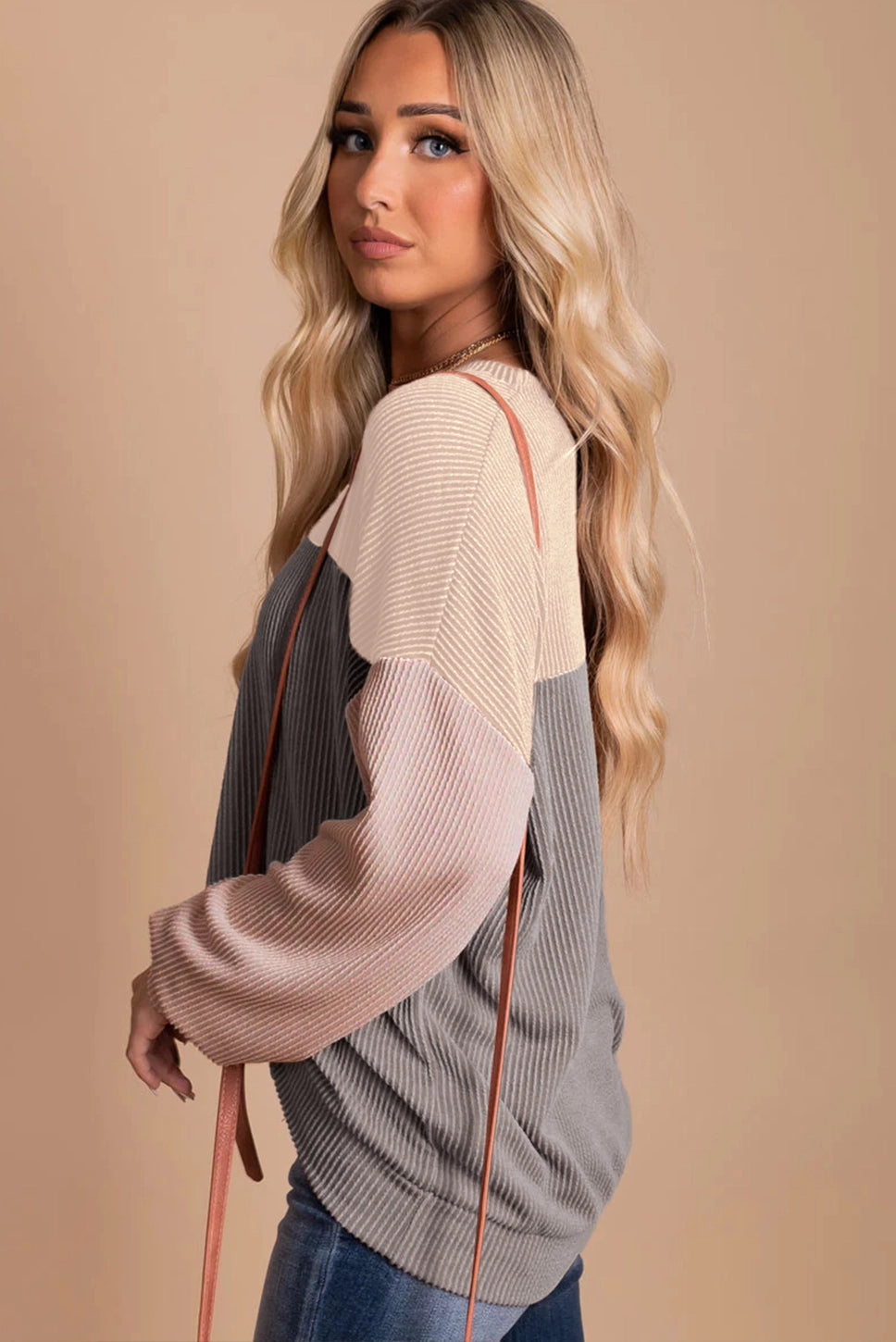Sweet Meadow Color Block Top: Blush/ Grey