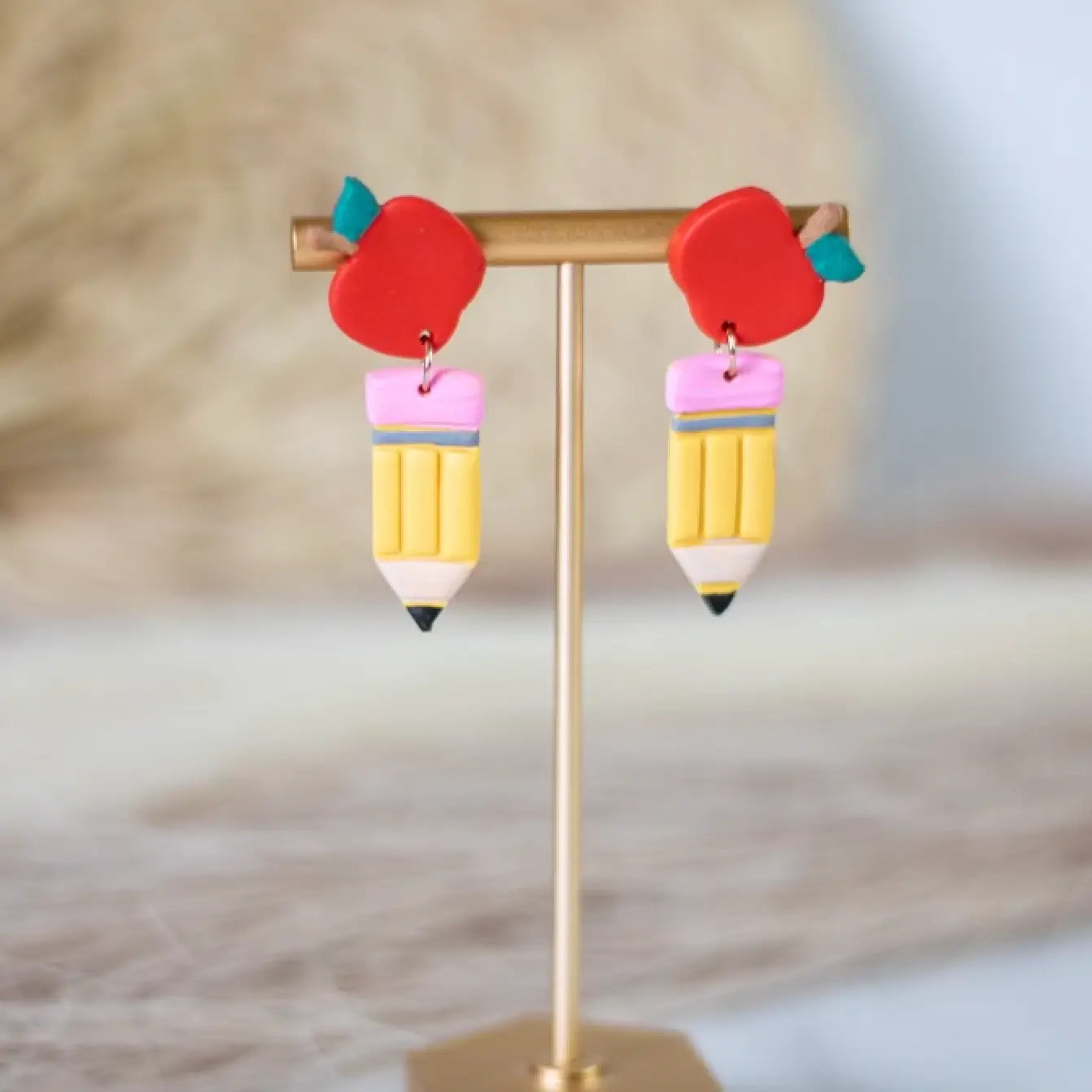 Pencil Apple Dangle Earrings (EJ)