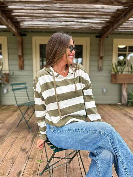 Annabell Striped Hoodie: Olive