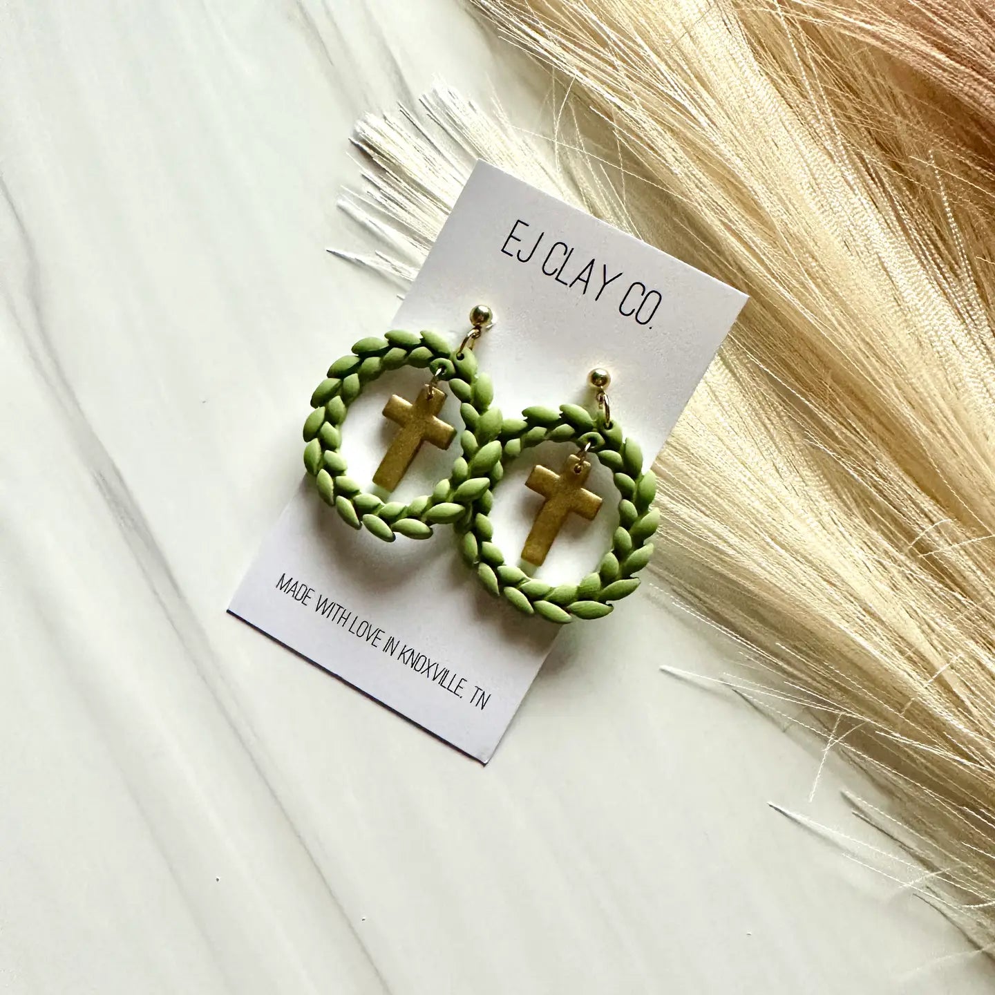 Cross Wreath Dangle Earrings (EJ)