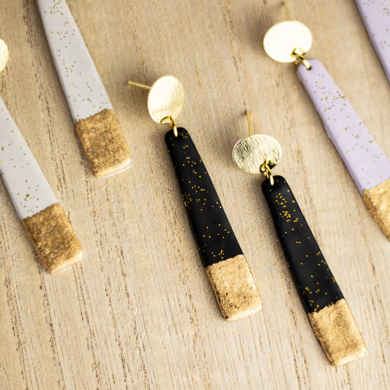 Gold Dipped Bar Dangle Earrings (EJ) - Black