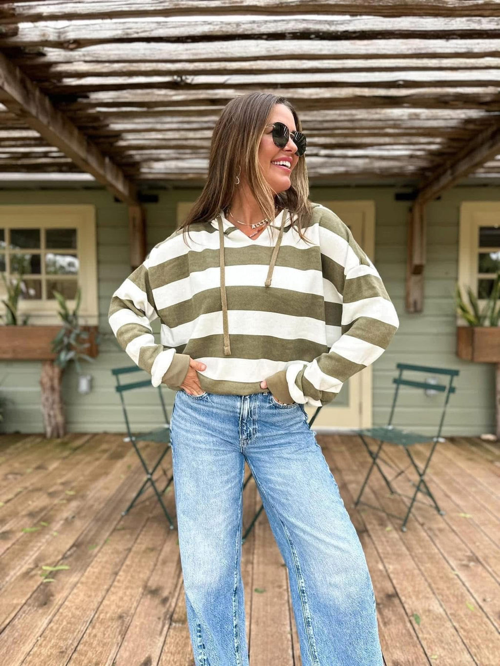 Annabell Striped Hoodie: Olive
