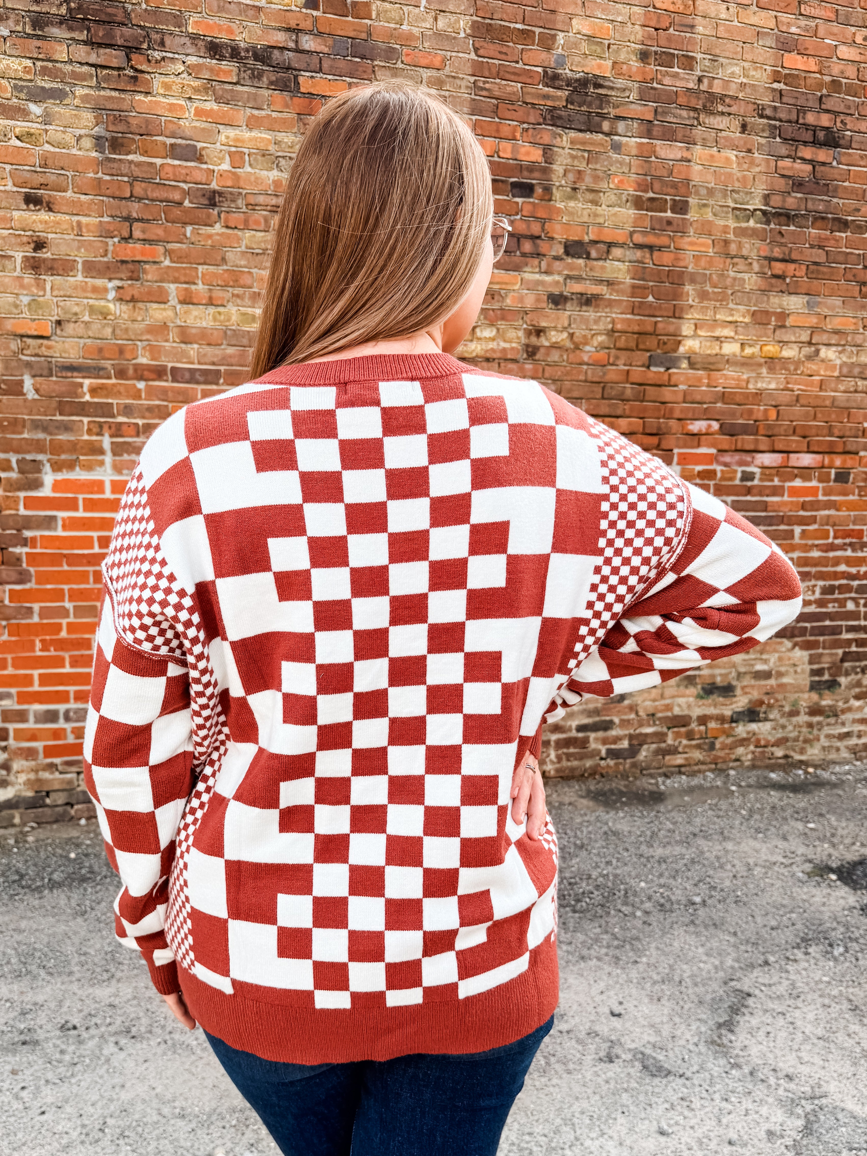 Chic & Checkered Sweater: Chocolate Combo