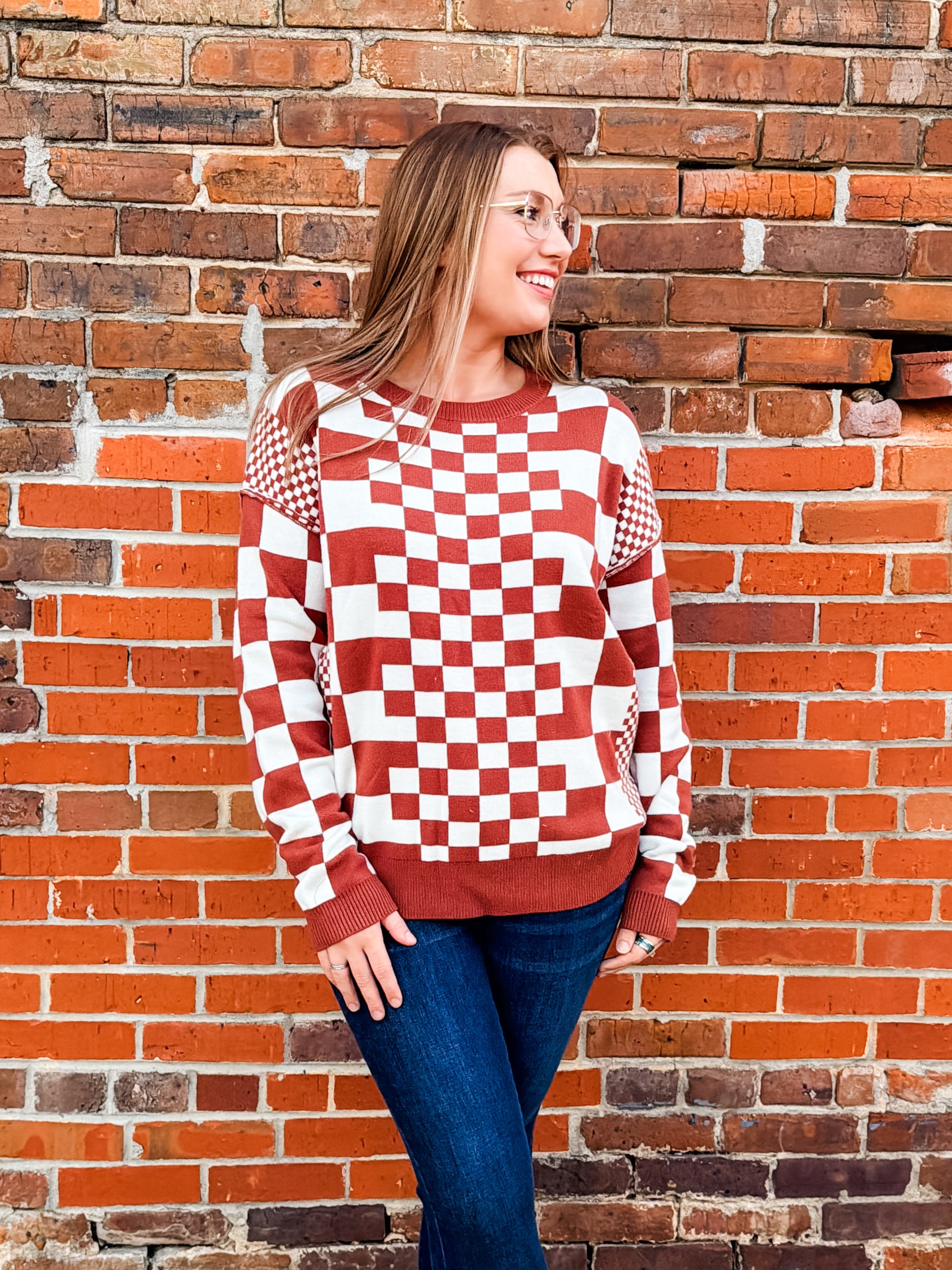 Chic & Checkered Sweater: Chocolate Combo